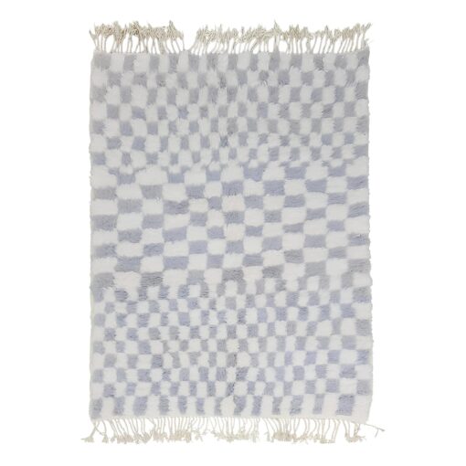 WISSAL - White And Gray Rug - Handmade Beni Ourain Checkered Carpet