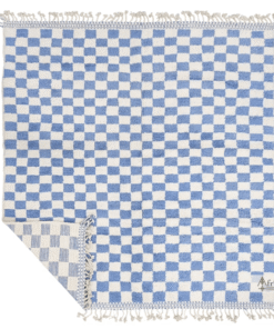 LAIQA – White and Blue Rug – Moroccan Beni Ourain Checkered Carpet