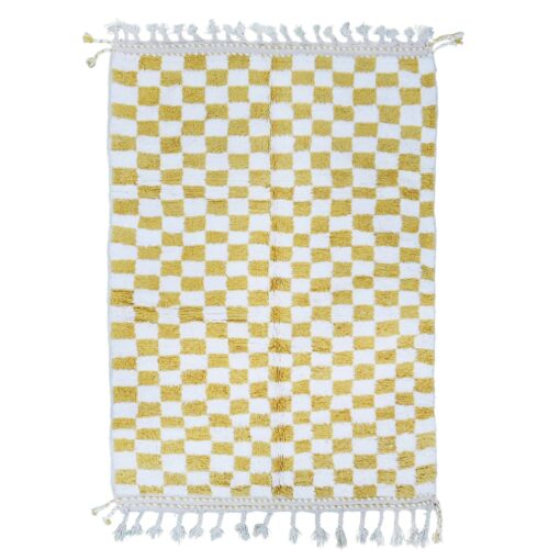 MAGHA – Yellow And White Rug – Custom Beni Ourain Checkered Carpet