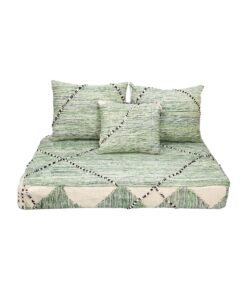Complete Green and White Floor Seating with Pillows Set Zipped Kilim Sofa