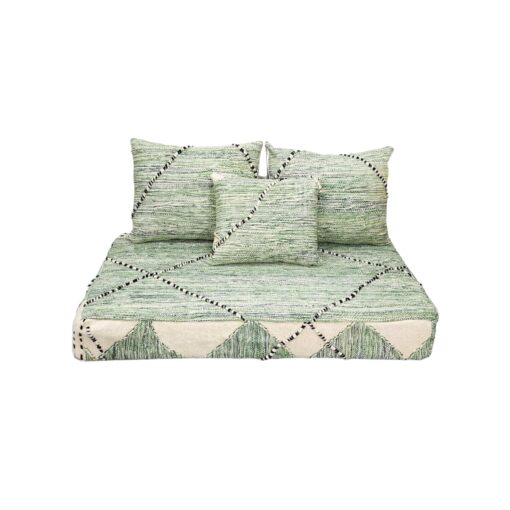 Complete Green and White Floor Seating with Pillows Set Zipped Kilim Sofa