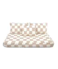 Beige and White Checkered Floor Couch - Moroccan Handmade Floor Seating