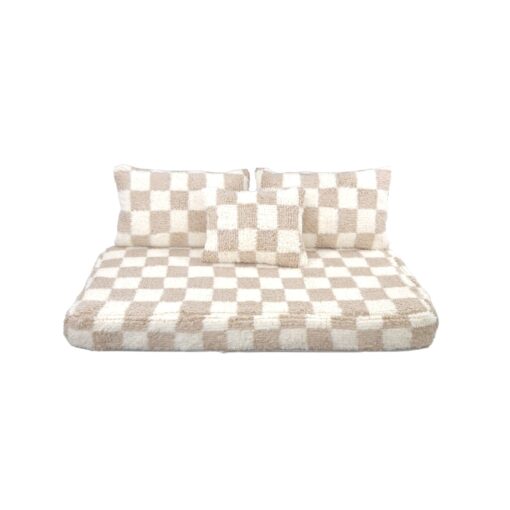 Beige and White Checkered Floor Couch - Moroccan Handmade Floor Seating