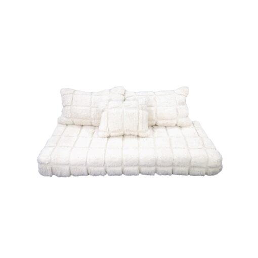 White Tufted Checkered Floor Couch - Moroccan Handmade Floor Seating