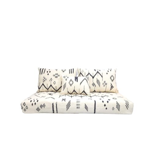 Complete White And Black Floor Seating with Pillows Set Zipped Kilim Sofa