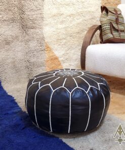 Alternative view of Black Pouf - Handcrafted Round Moroccan Leather Pouf Infused with Bohemian Elegance