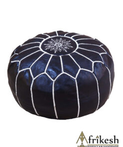 Black Pouf - Handcrafted Round Moroccan Leather Pouf Infused with Bohemian Elegance
