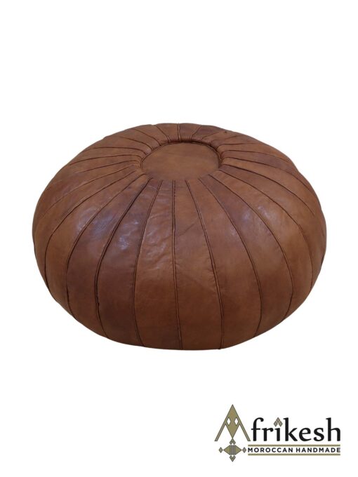 Brown Pouf - Handcrafted Round Moroccan Leather Pouf Infused with Bohemian Elegance