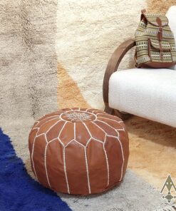 Alternative view of Brown Pouf - Handcrafted Round Moroccan Leather Pouf Infused with Bohemian Elegance