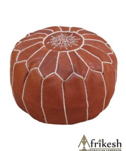 Brown Pouf - Handcrafted Round Moroccan Leather Pouf Infused with Bohemian Elegance