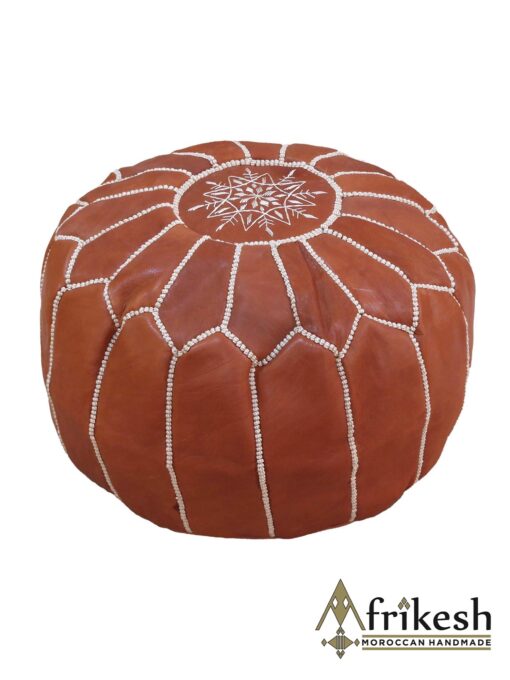 Brown Pouf - Handcrafted Round Moroccan Leather Pouf Infused with Bohemian Elegance