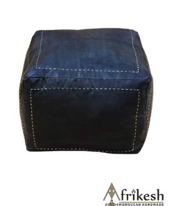 Black Pouf - Handcrafted Square Moroccan Leather Pouf Infused with Bohemian Elegance