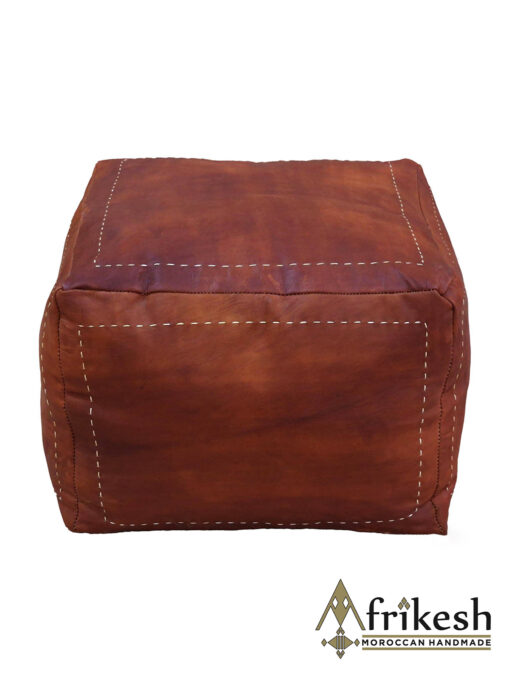 Brown Pouf - Handcrafted Square Moroccan Leather Pouf Infused with Bohemian Elegance