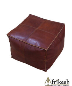 Brown Pouf - Handcrafted Square Moroccan Leather Pouf Infused with Bohemian Elegance