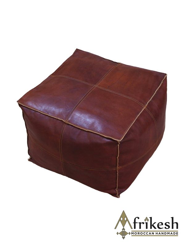Brown Pouf - Handcrafted Square Moroccan Leather Pouf Infused with Bohemian Elegance