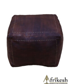 Dark Brown Pouf - Handcrafted Square Moroccan Leather Pouf Infused with Bohemian Elegance