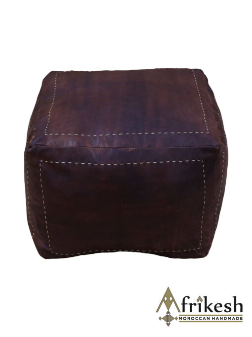 Dark Brown Pouf - Handcrafted Square Moroccan Leather Pouf Infused with Bohemian Elegance