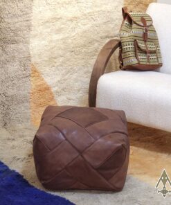 Alternative view of Brown Pouf - Handcrafted Square Moroccan Leather Pouf Infused with Bohemian Elegance