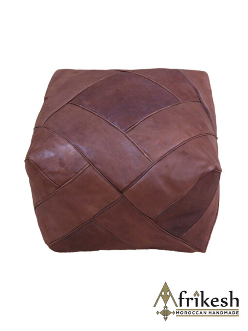 Brown Pouf - Handcrafted Square Moroccan Leather Pouf Infused with Bohemian Elegance