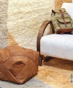 Alternative view of Light Brown Pouf - Handcrafted Square Moroccan Leather Pouf Infused with Bohemian Elegance