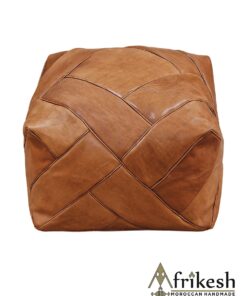 Light Brown Pouf - Handcrafted Square Moroccan Leather Pouf Infused with Bohemian Elegance