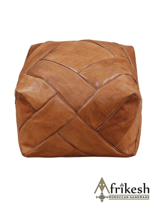 Light Brown Pouf - Handcrafted Square Moroccan Leather Pouf Infused with Bohemian Elegance