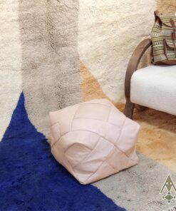 Alternative view of Light Peach Pouf - Handcrafted Square Moroccan Leather Pouf Infused with Bohemian Elegance