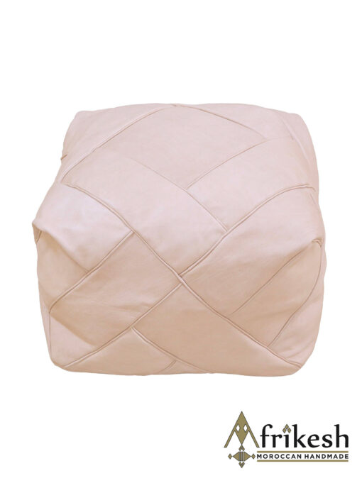 Light Peach Pouf - Handcrafted Square Moroccan Leather Pouf Infused with Bohemian Elegance