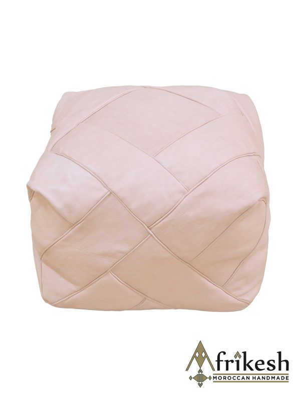 Light Peach Pouf - Handcrafted Square Moroccan Leather Pouf Infused with Bohemian Elegance