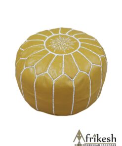 Yellow Pouf - Handcrafted Round Moroccan Leather Pouf Infused with Bohemian Elegance