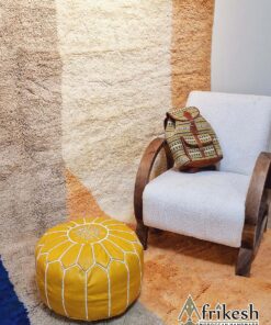 Alternative view of Yellow Pouf - Handcrafted Round Moroccan Leather Pouf Infused with Bohemian Elegance