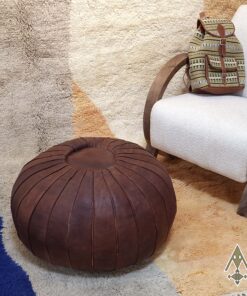 Alternative view of Dark Brown Pouf - Handcrafted Round Moroccan Leather Pouf Infused with Bohemian Elegance