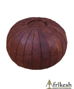 Dark Brown Pouf - Handcrafted Round Moroccan Leather Pouf Infused with Bohemian Elegance