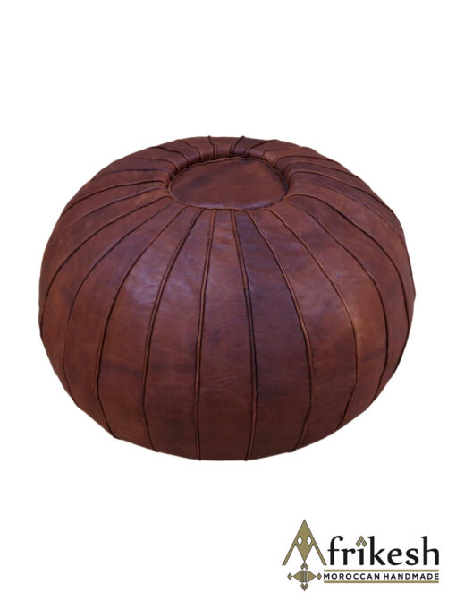 Dark Brown Pouf - Handcrafted Round Moroccan Leather Pouf Infused with Bohemian Elegance