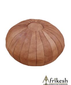 Light Brown Pouf - Handcrafted Round Moroccan Leather Pouf Infused with Bohemian Elegance