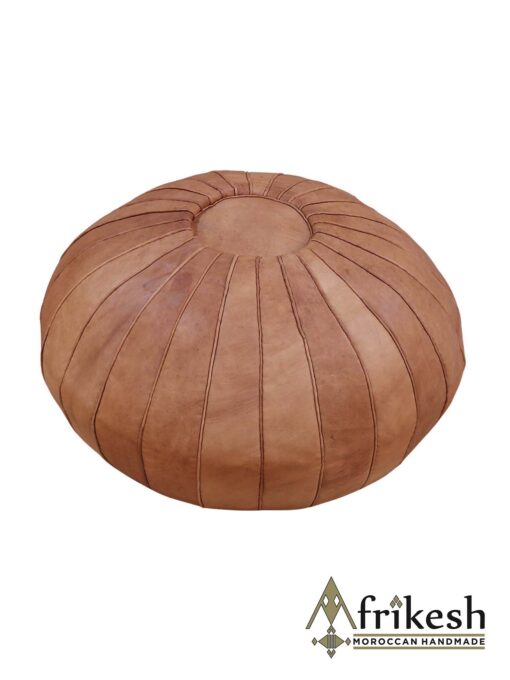 Light Brown Pouf - Handcrafted Round Moroccan Leather Pouf Infused with Bohemian Elegance