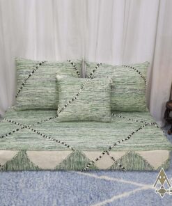 Alternative view of Complete Green and White Floor Seating with Pillows Set Zipped Kilim Sofa