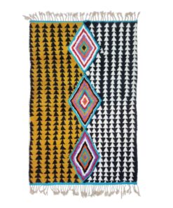 CHETOOM – Mustard Black & White Rug – Wool Beni Ourain Geometric Rug