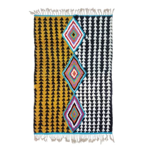 CHETOOM – Mustard Black & White Rug – Wool Beni Ourain Geometric Rug