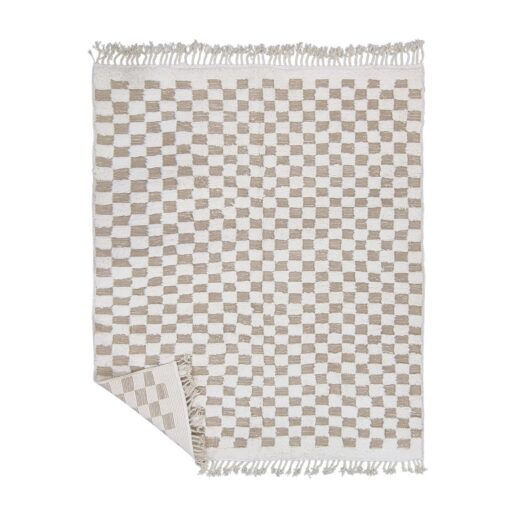 MINA - Tan & White Rug - Custom Beni Ourain Checkered Carpet