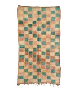 FADOUA - Green And Peach Beni M'Guild Rug - Vintage Carpet 5x10