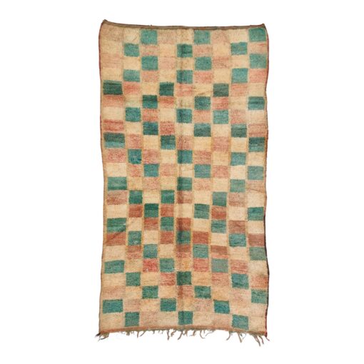 FADOUA - Green And Peach Beni M'Guild Rug - Vintage Carpet 5x10