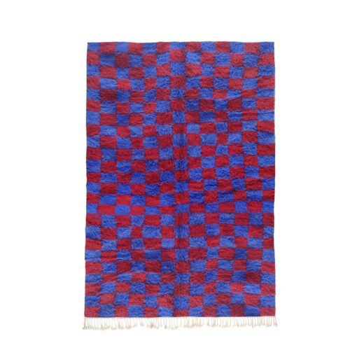 PAZAR - Blue And Red Rug - Custom Beni Ourain Checkered Carpet
