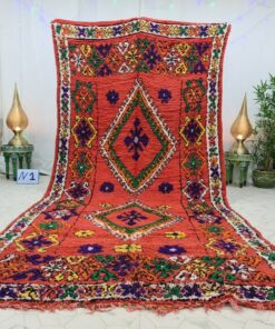 GHLALA - Red And Green Wool Rug - Vintage Carpet 6x13