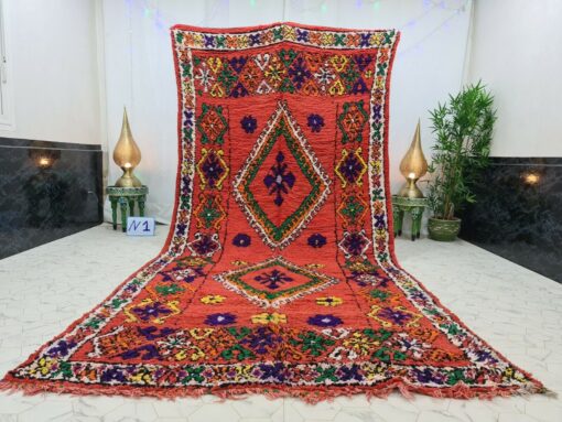 GHLALA - Red And Green Wool Rug - Vintage Carpet 6x13