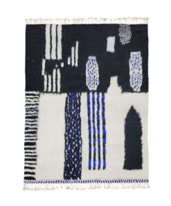 KHAMISSA – Black And Blue Rug – Berber Beni Ourain Abstract Carpet