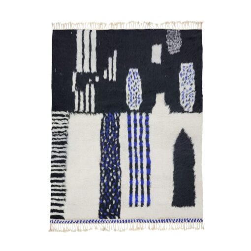 KHAMISSA – Black And Blue Rug – Berber Beni Ourain Abstract Carpet