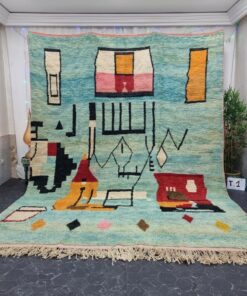 OUIJDANE - Faded Blue Boujad Rug - Vintage Carpet 9x12