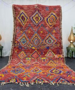 SANAYA - Faded Maroon Red Boujad Rug - Vintage Carpet 5x10