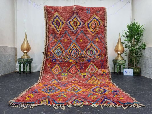 SANAYA - Faded Maroon Red Boujad Rug - Vintage Carpet 5x10